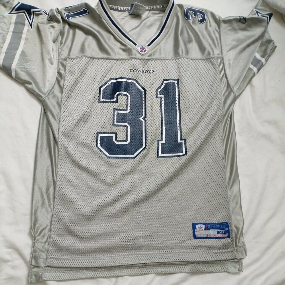 VTG REEBOK R. WILLIAMS #31 Cowboys On Field NFL EQUIPMENT Silver Jersey XL